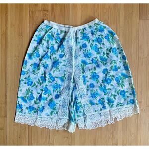 1960s Pettipants Blue & Green Flower Lace Sz 5 XS Nylon Slip Bloomers Panty NOS